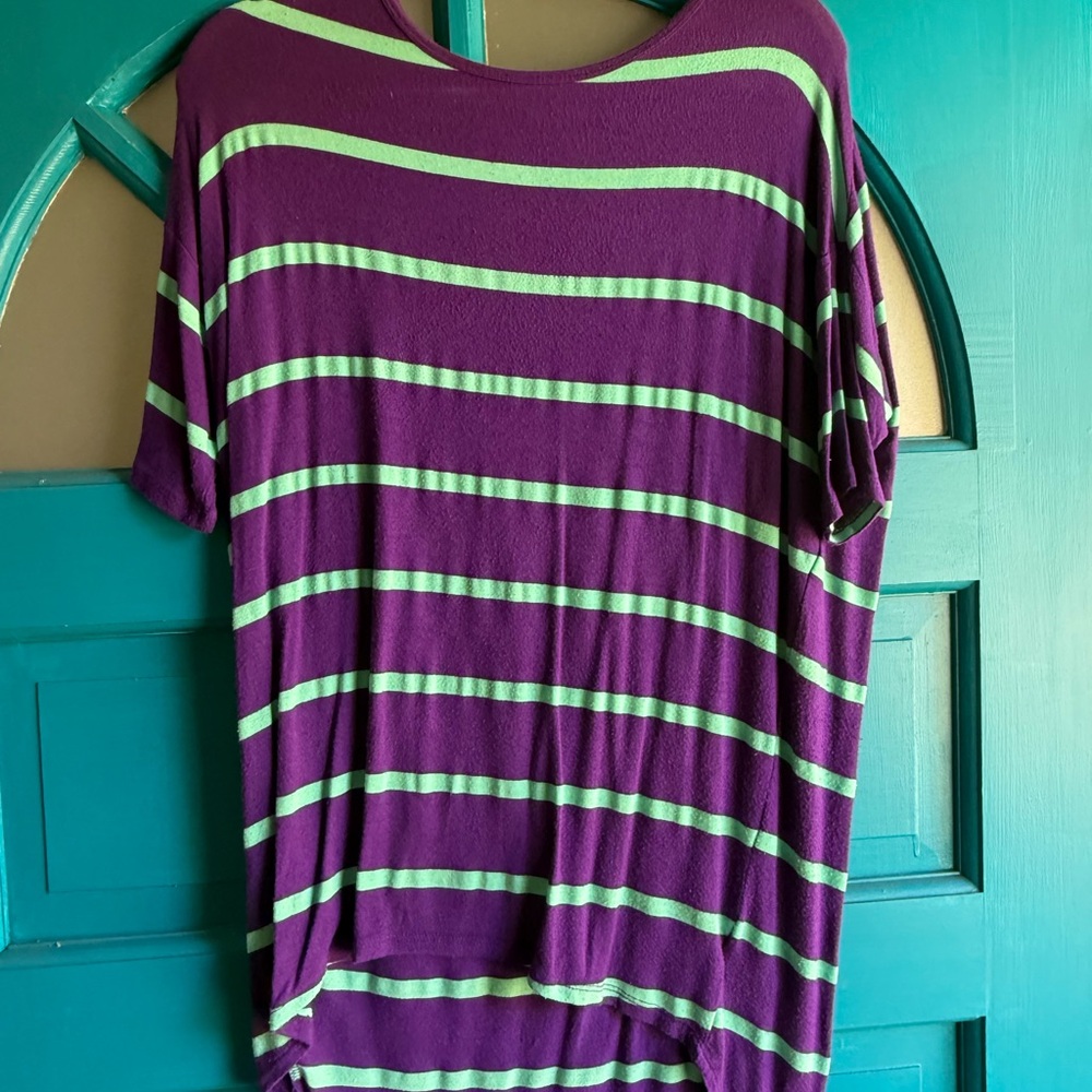LuLaRoe Purple and Green Striped Tunic
